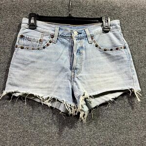 Levi's 501 Cutoff Shorts Womens 26 Blue Denim Cotton Studded Detail‎ High Rise